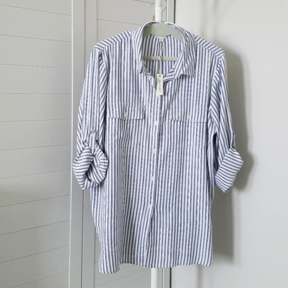 Max Studio Stripe Button Down Shirt - Picture 4 of 5